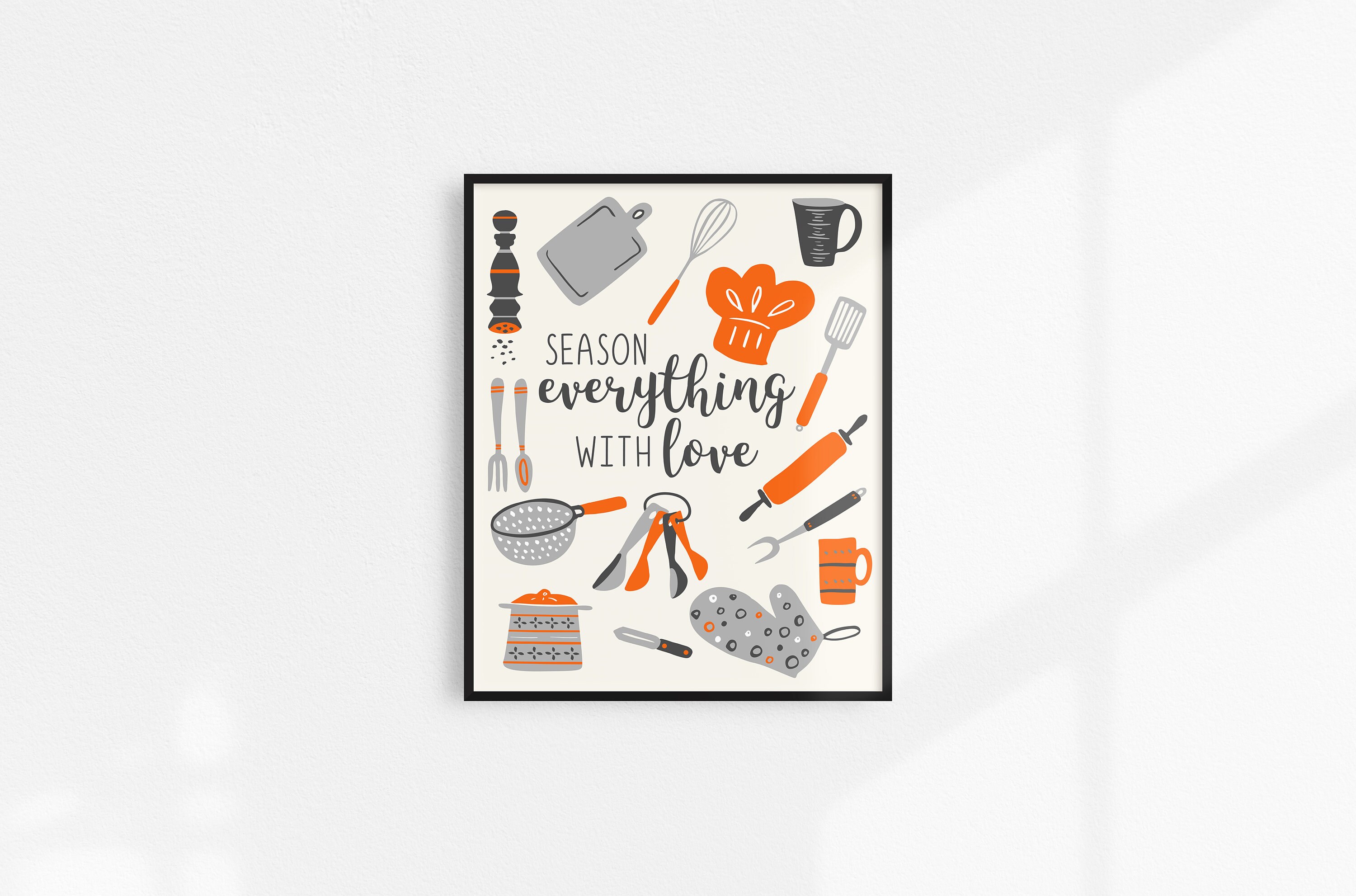 Orange Kitchen Wall Art Orange Gray Kitchen Prints Modern Etsy