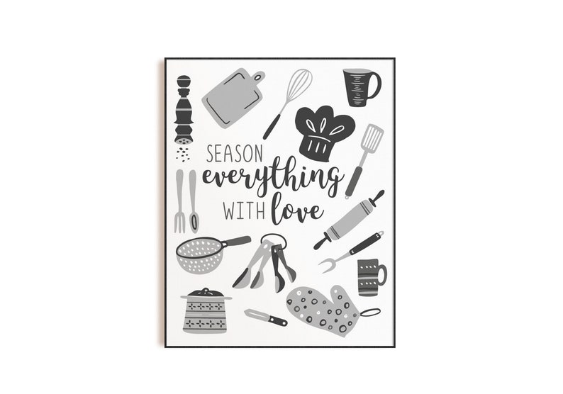 Black White Gray Kitchen Wall Art Gray Kitchen Prints Modern Etsy