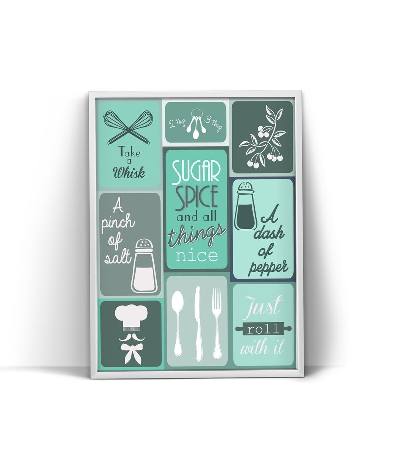 teal kitchen decor teal kitchen print teal kitchen wall art | etsy