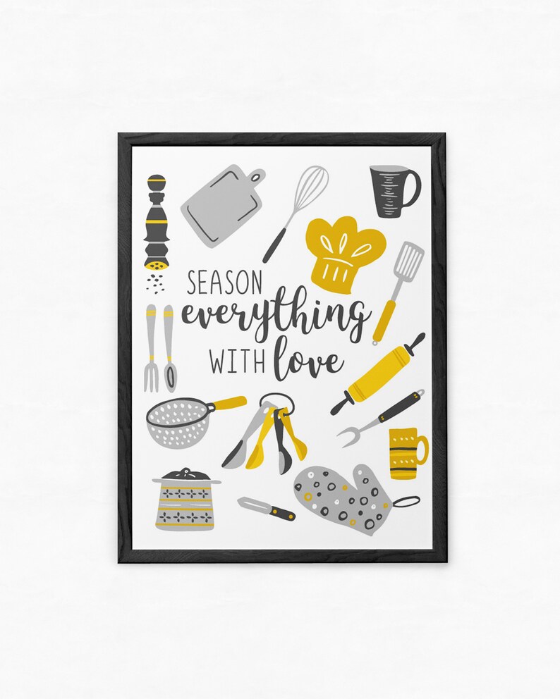 Yellow Gray Kitchen Quote Print Yellow Gray Wall Art Etsy