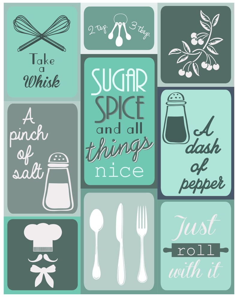 Teal Kitchen Decor Teal Kitchen Print Teal Kitchen Wall Art Etsy