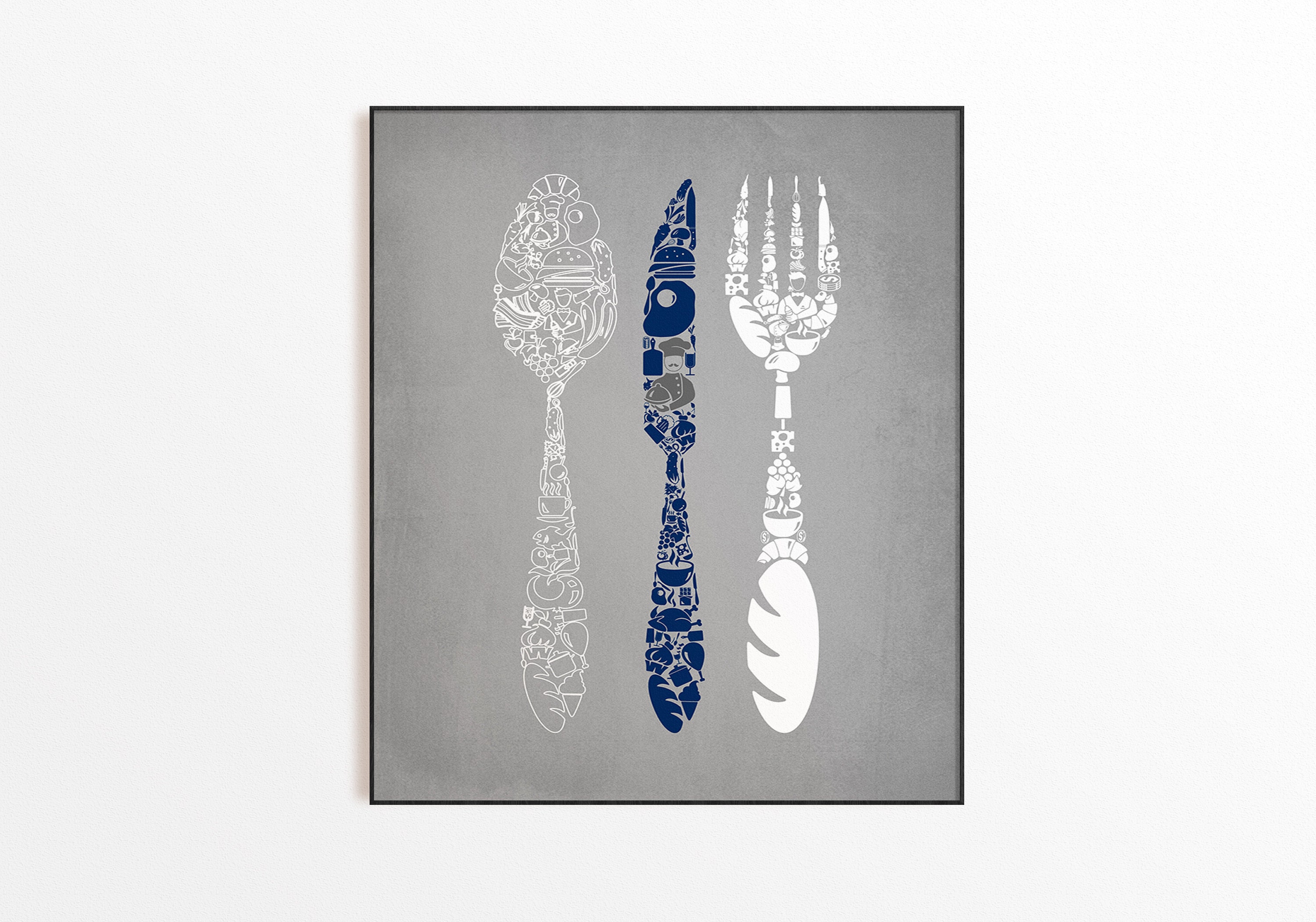 Blue Gray Kitchen Wall Decor Gray Kitchen Wall Art Blue Etsy