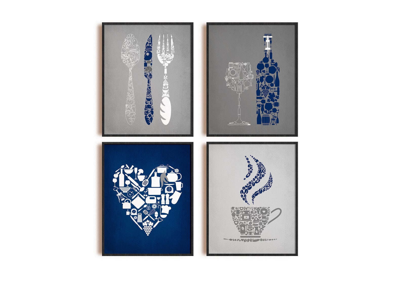 Blue Gray Kitchen Wall Decor Gray Kitchen Wall Art Blue Etsy