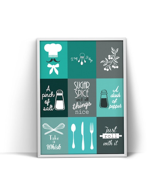 teal kitchen decor signs