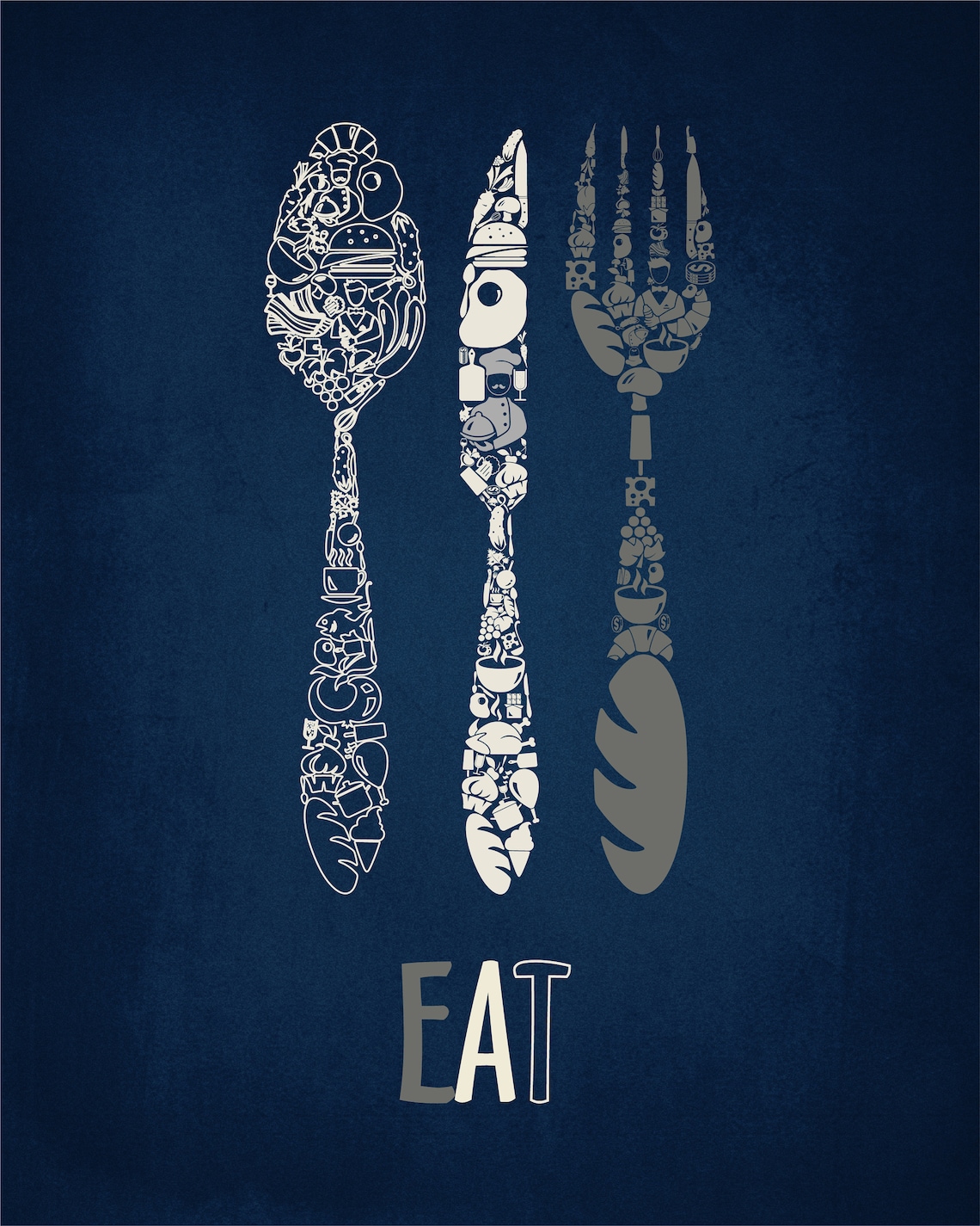 Navy Blue Gray Cream Kitchen Wall Decor Navy Kitchen Wall Etsy