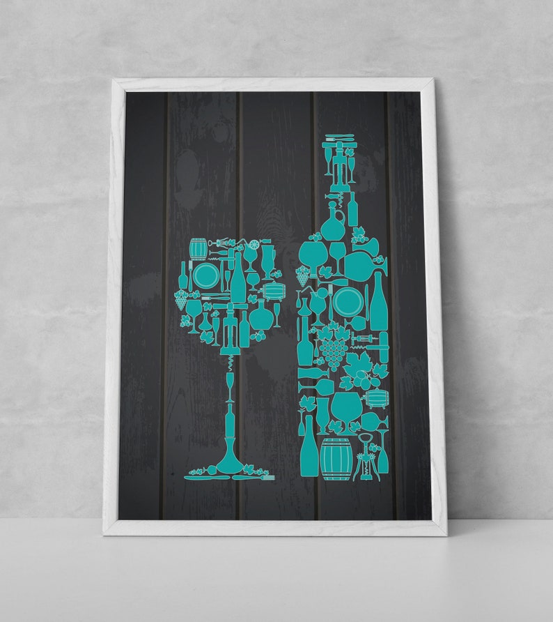 Turquoise Wine Decor Print Poster Gray Image 0