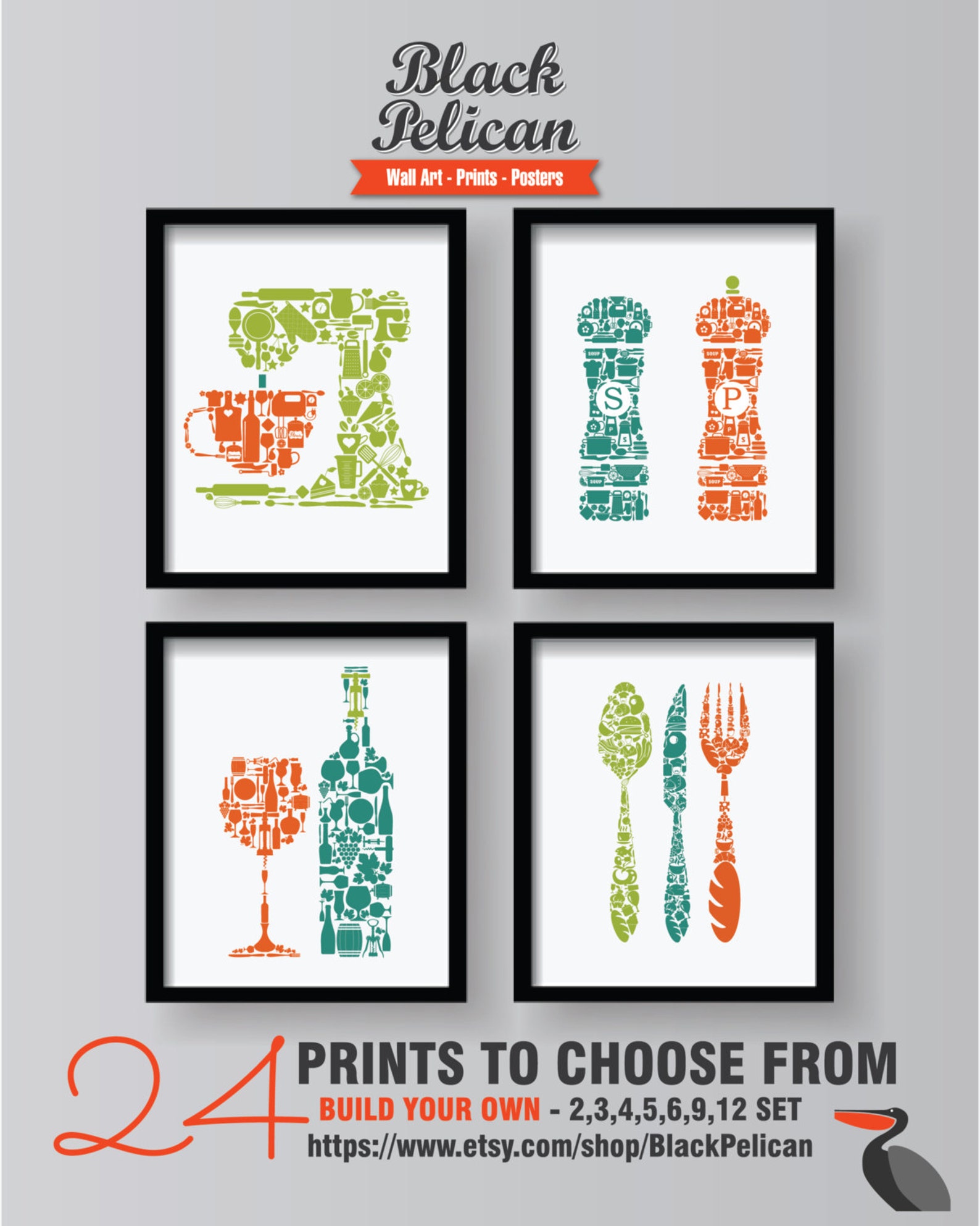Colorful Kitchen Wall Art Prints 4 Set Dining Room Wall Art Etsy