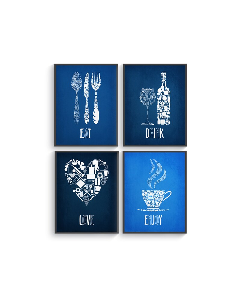 Blue Kitchen Wall Decor Blue Kitchen Wall art Blue Kitchen Etsy