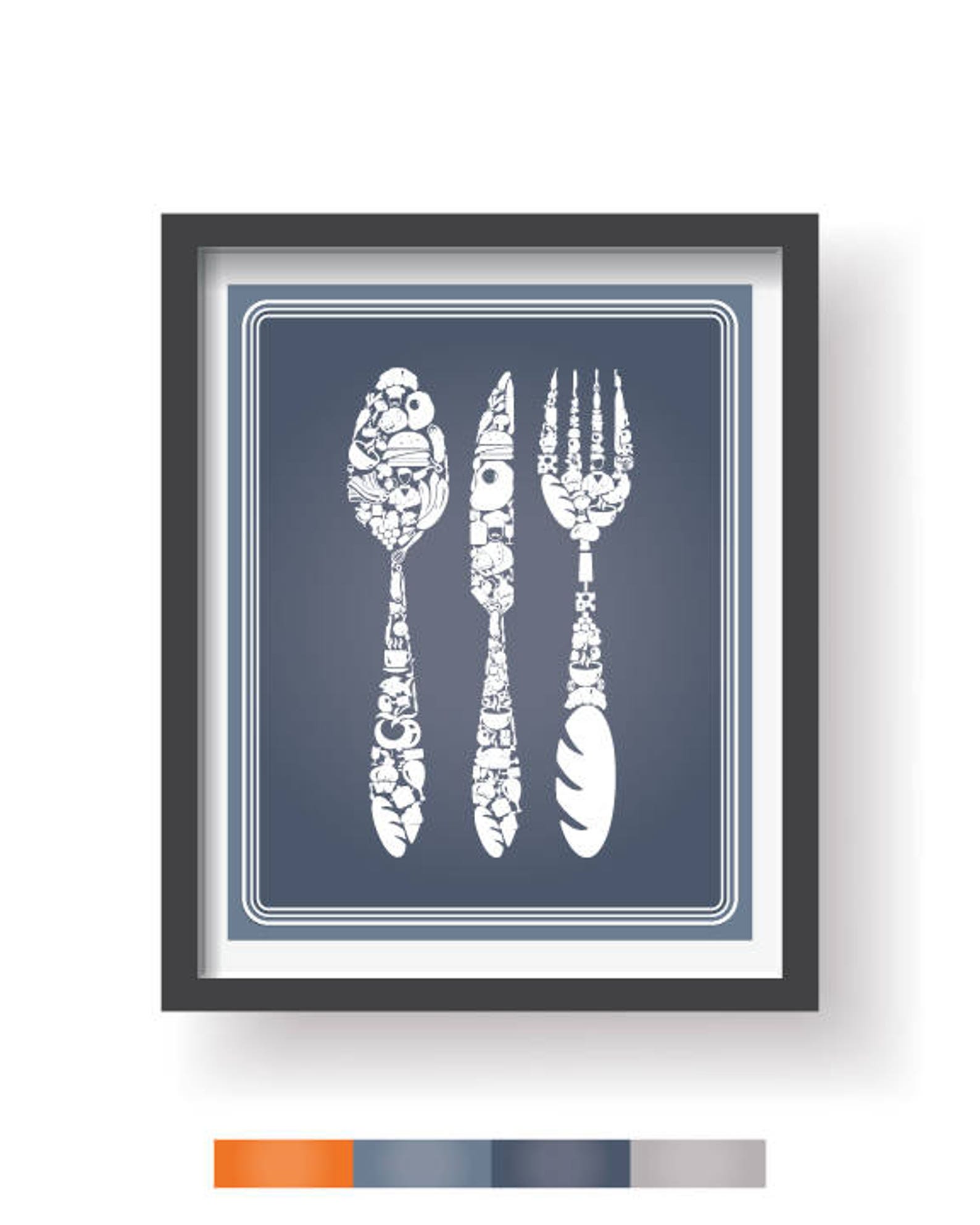 Orange Gray Blue Kitchen decor 4 set Kitchen wall art Etsy