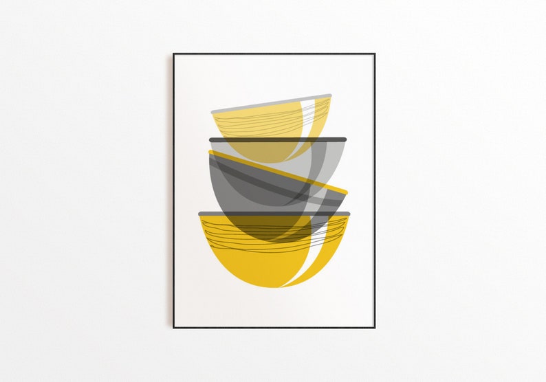 Modern Yellow and Gray Kitchen Wall Art Set Yellow Gray Etsy