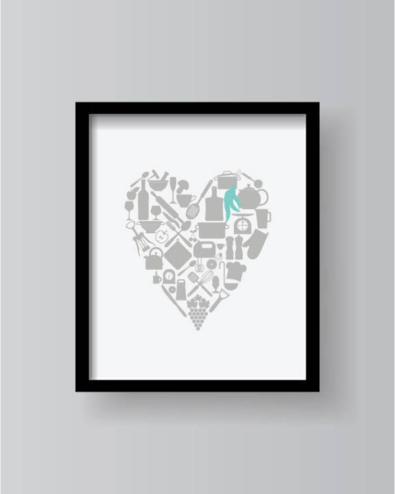 Gray Kitchen Wall Art Dining Room Art Teal Kitchen Decor Etsy