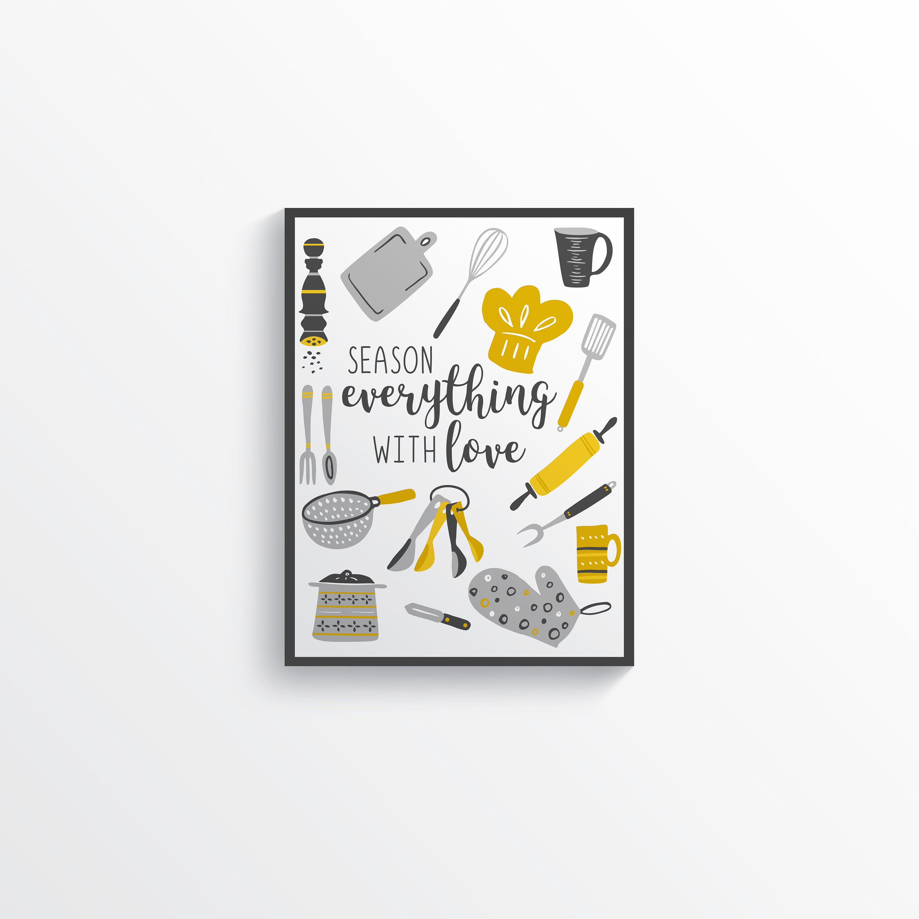 Modern Mustard Yellow Gray Kitchen Wall Decor Yellow Kitchen Etsy