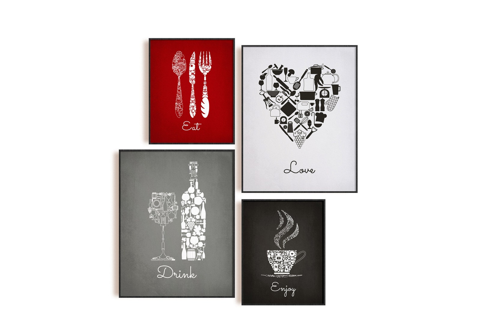 Red Black Gray Kitchen Wall Decor Red Black Kitchen Wall Art Etsy