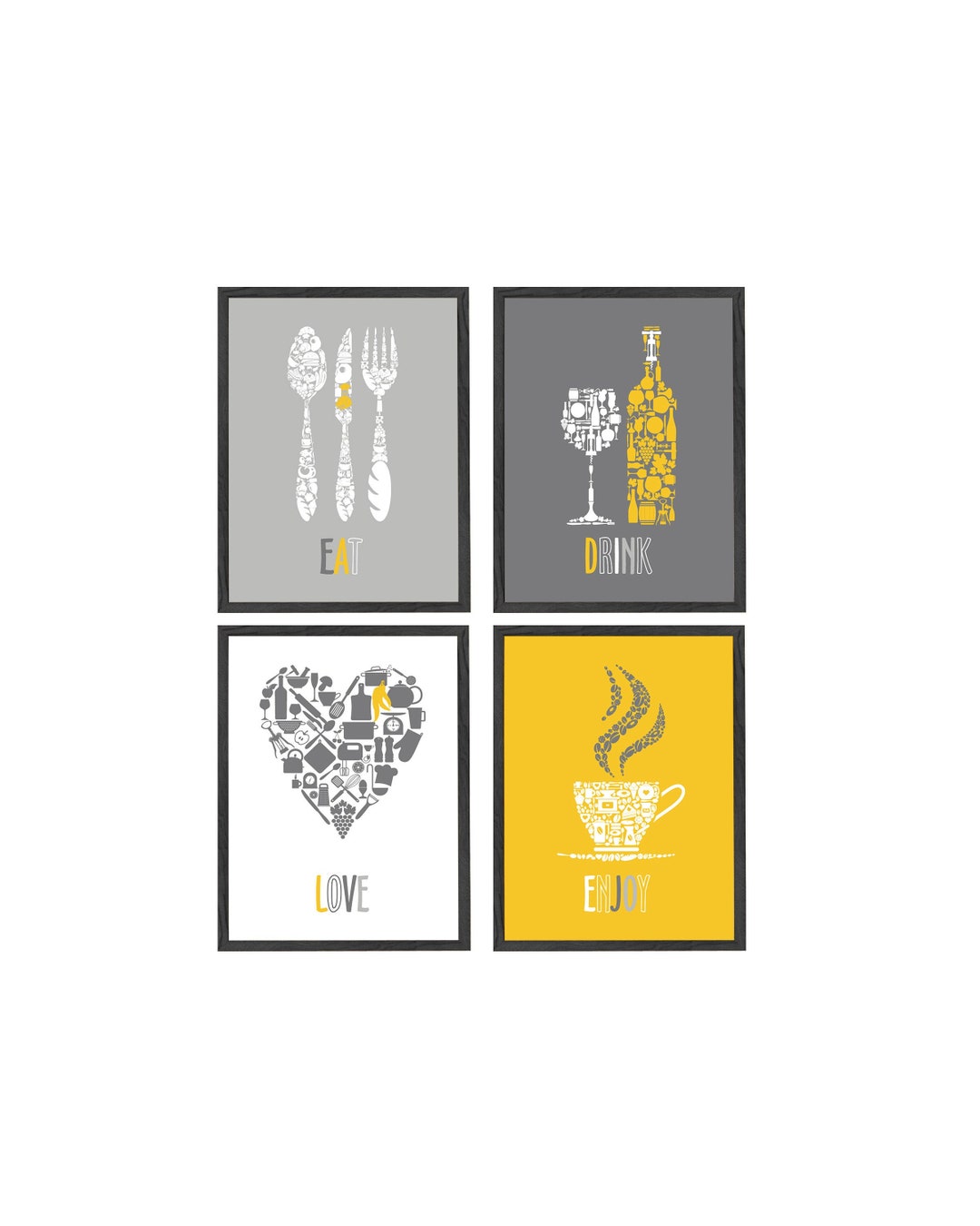 Yellow Kitchen Wall Decor Yellow Gray Kitchen Wall Art Etsy