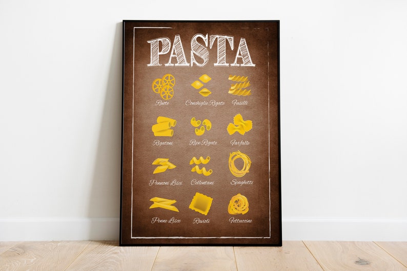 italian pasta kitchen art pasta types kitchen poster italian | etsy