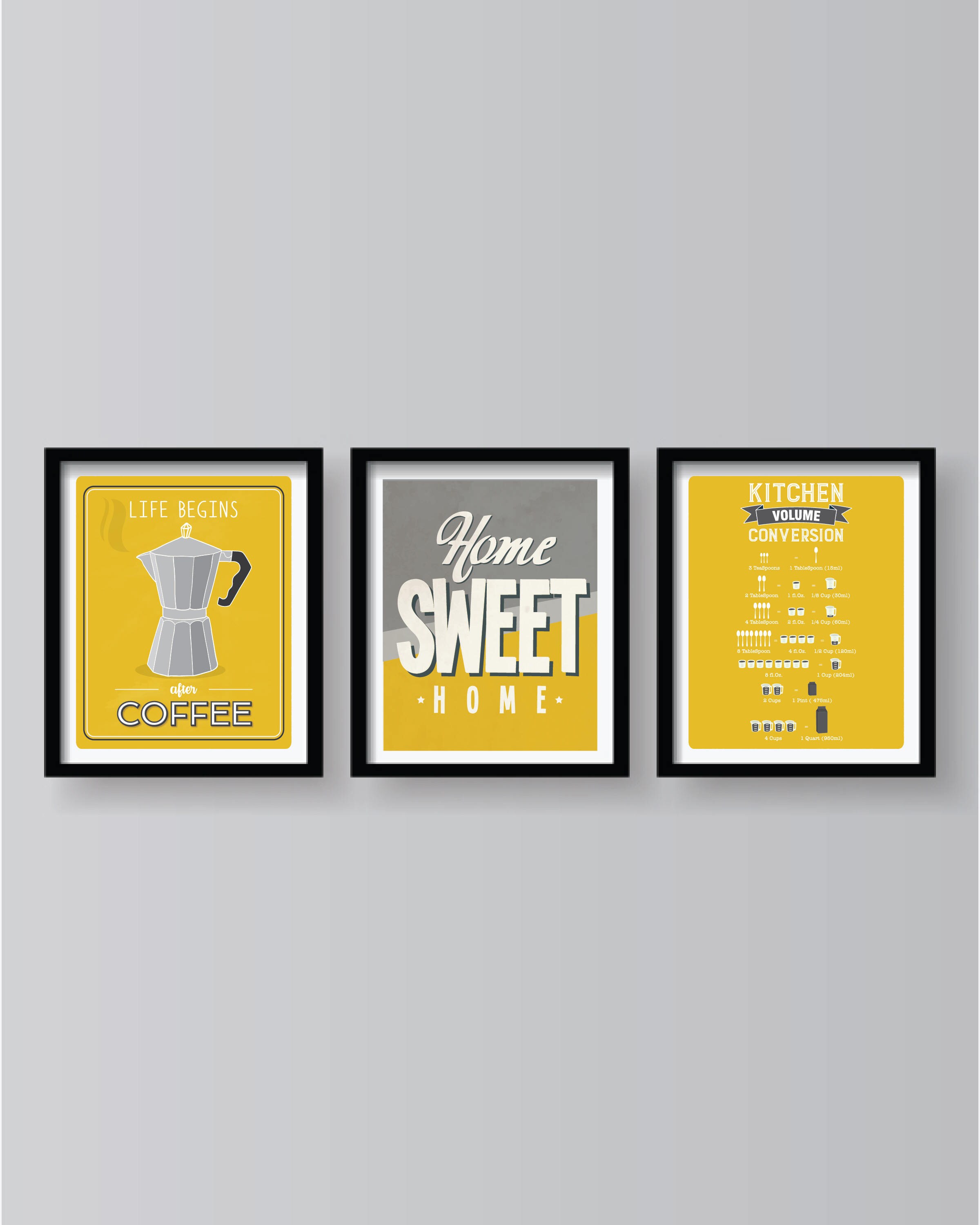 Yellow Kitchen Wall art Kitchen set of 3 prints Kitchen Etsy