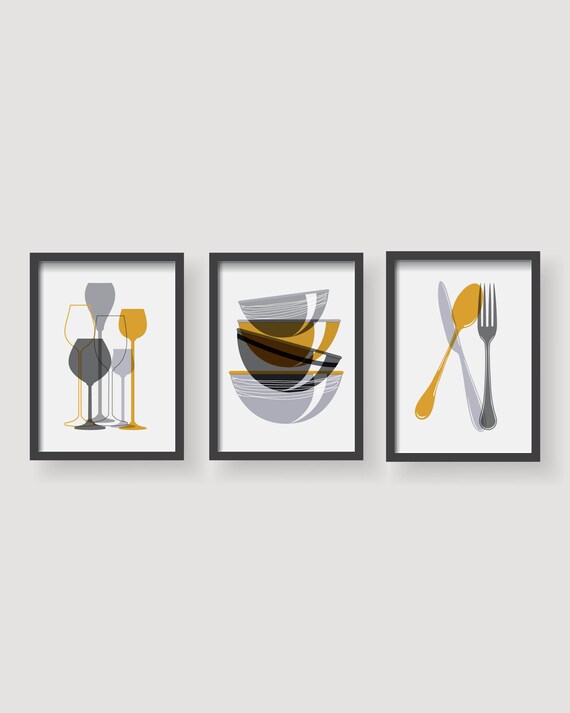 Mustard Yellow Kitchen Decor Kitchen Wall Art Kitchen Etsy