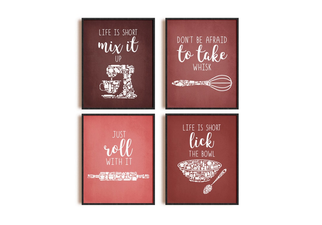 Red Kitchen Wall Decor Red Kitchen Art Kitchen Signs Red Etsy