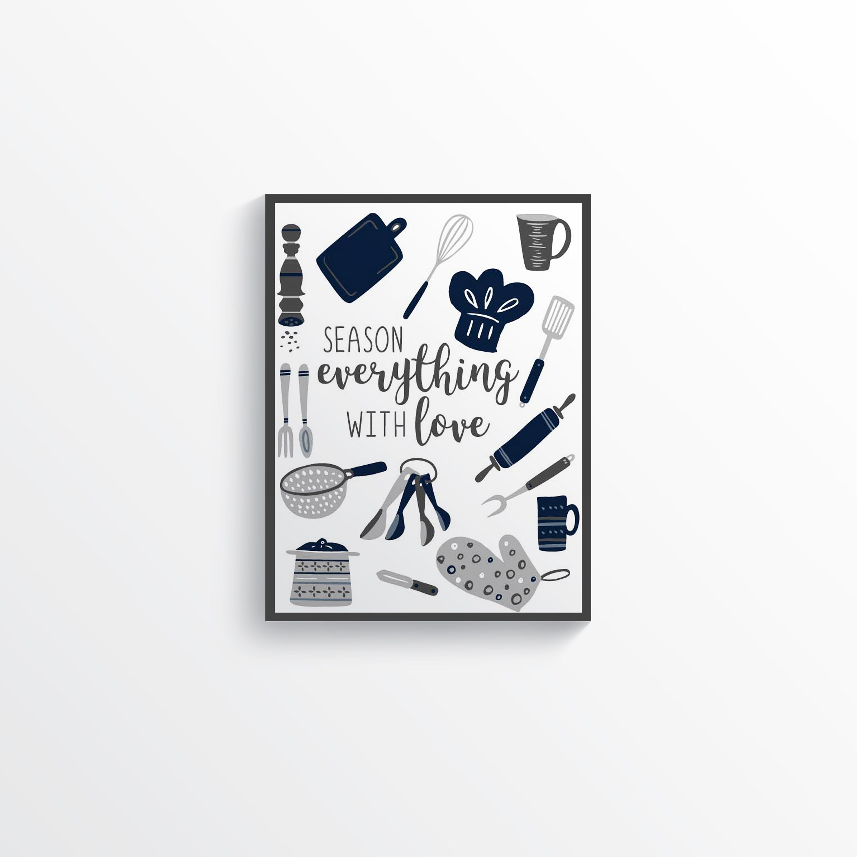 Modern Navy Blue Gray Kitchen Wall Decor Navy Blue Kitchen Etsy