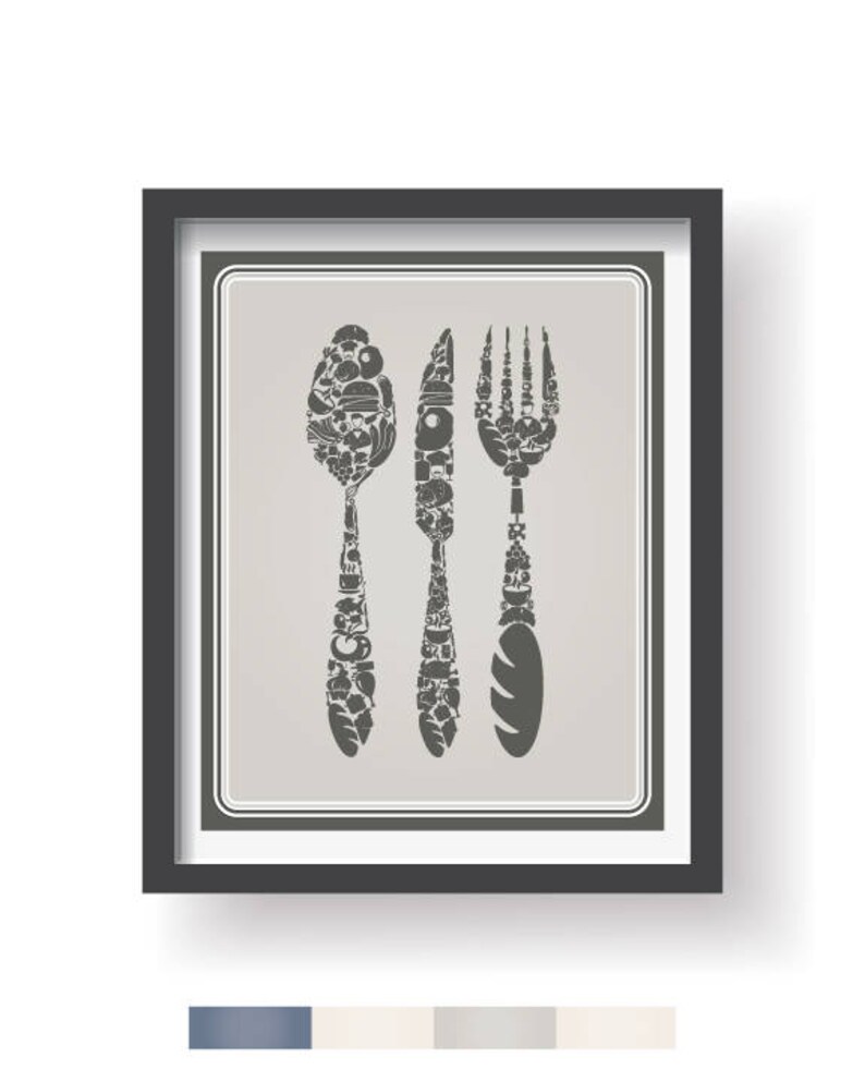 Blue Gray Kitchen Wall Art Kitchen Wall Decor Kitchen Decor Etsy