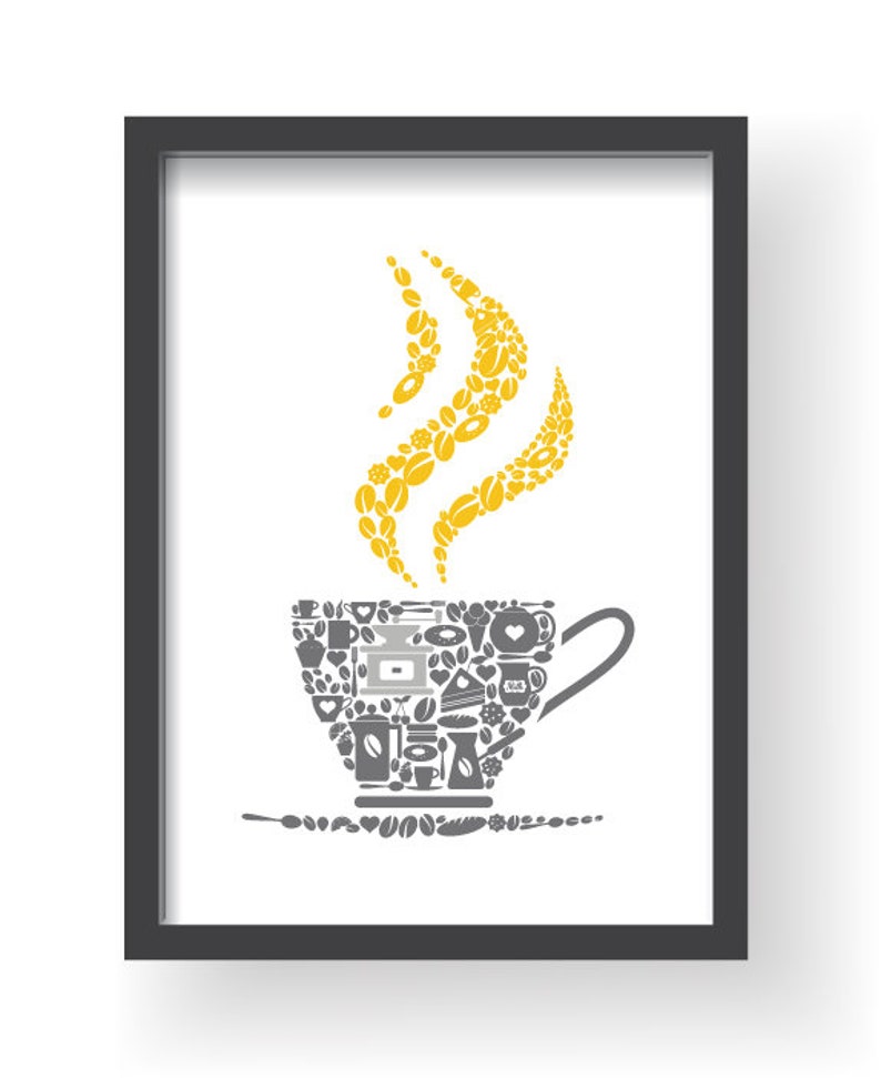 Mustard Yellow Gray Kitchen Wall Decor Kitchen Wall Art Etsy