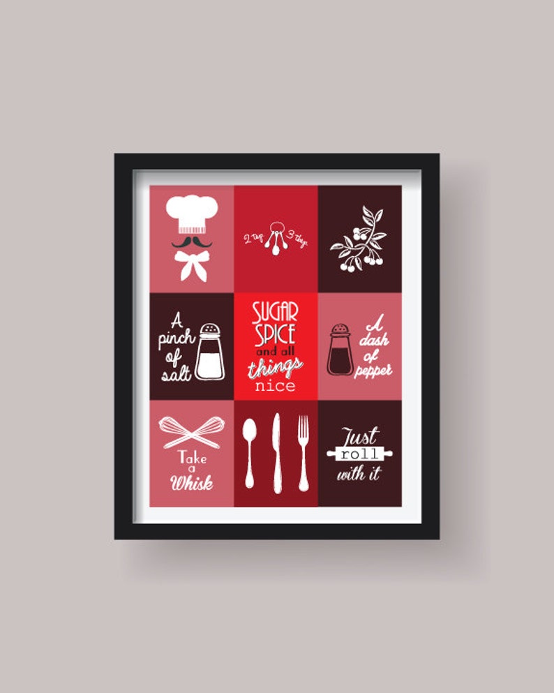 Red Kitchen decor red Kitchen wall art Kitchen prints Kitchen Etsy