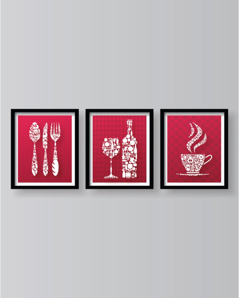 Red Kitchen Wall Art Red Dining Room Art Red Kitchen Decor Etsy