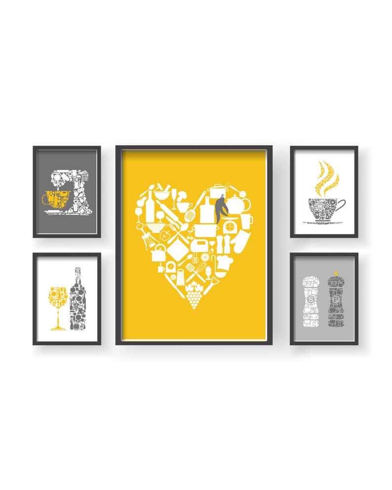 Mustard Yellow Gray Kitchen Wall Decor Kitchen Wall Art Etsy