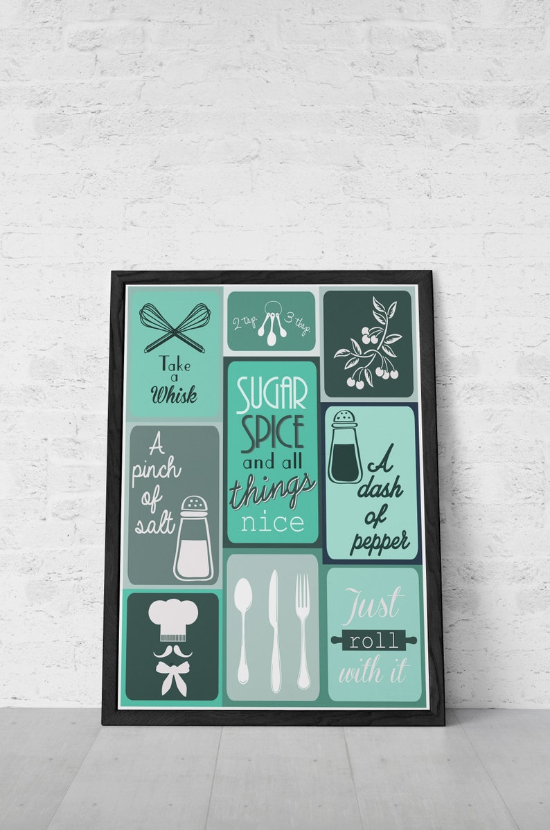 Teal Kitchen Decor Teal Kitchen Print Teal Kitchen Wall Art Etsy