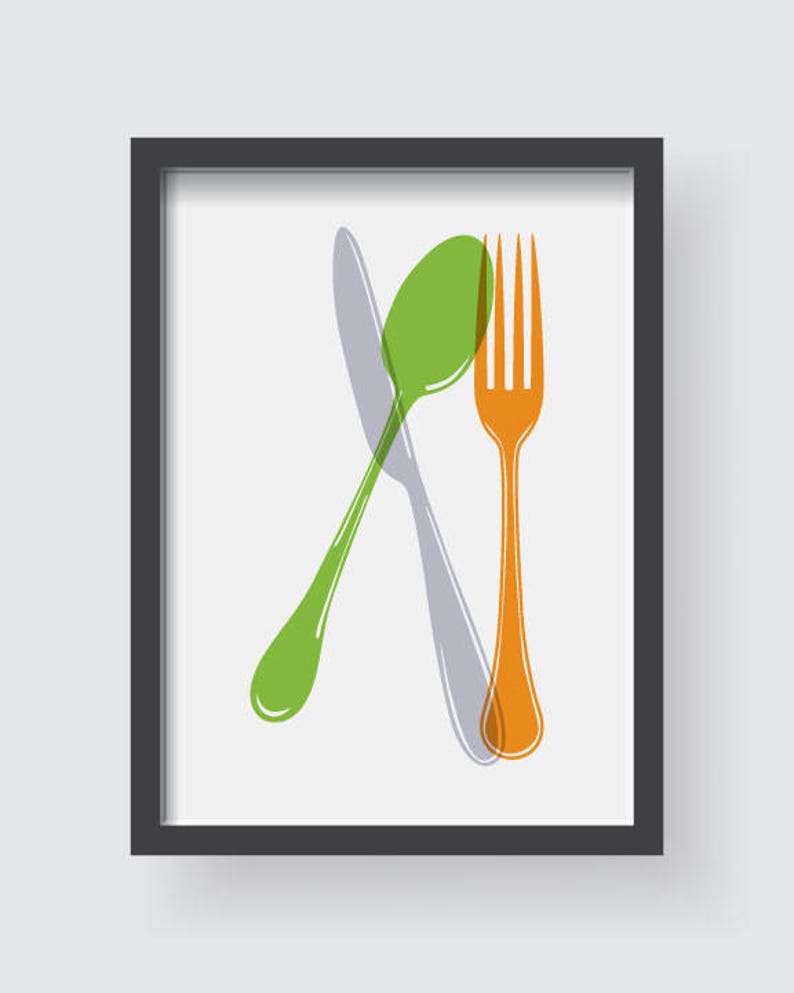 Orange Kitchen Decor Colorful Kitchen Art Modern Kitchen Etsy