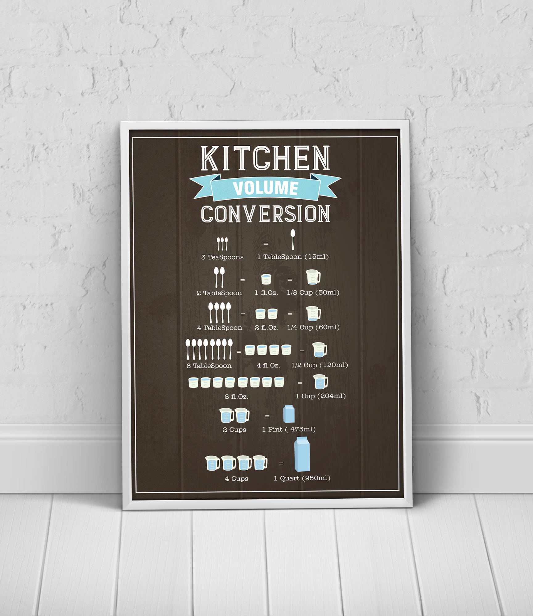 Brown Light Blue Kitchen Decor Kitchen Conversion Chart | Etsy
