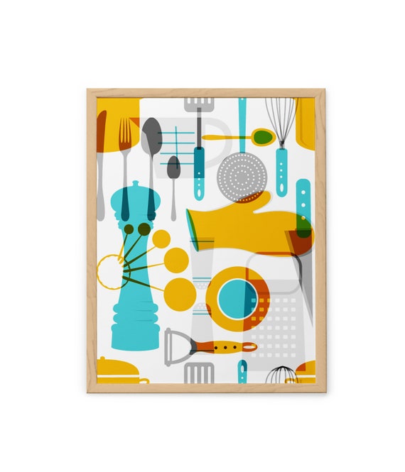 Teal Orange Kitchen Decor Kitchen Print Kitchen Wall Art Etsy