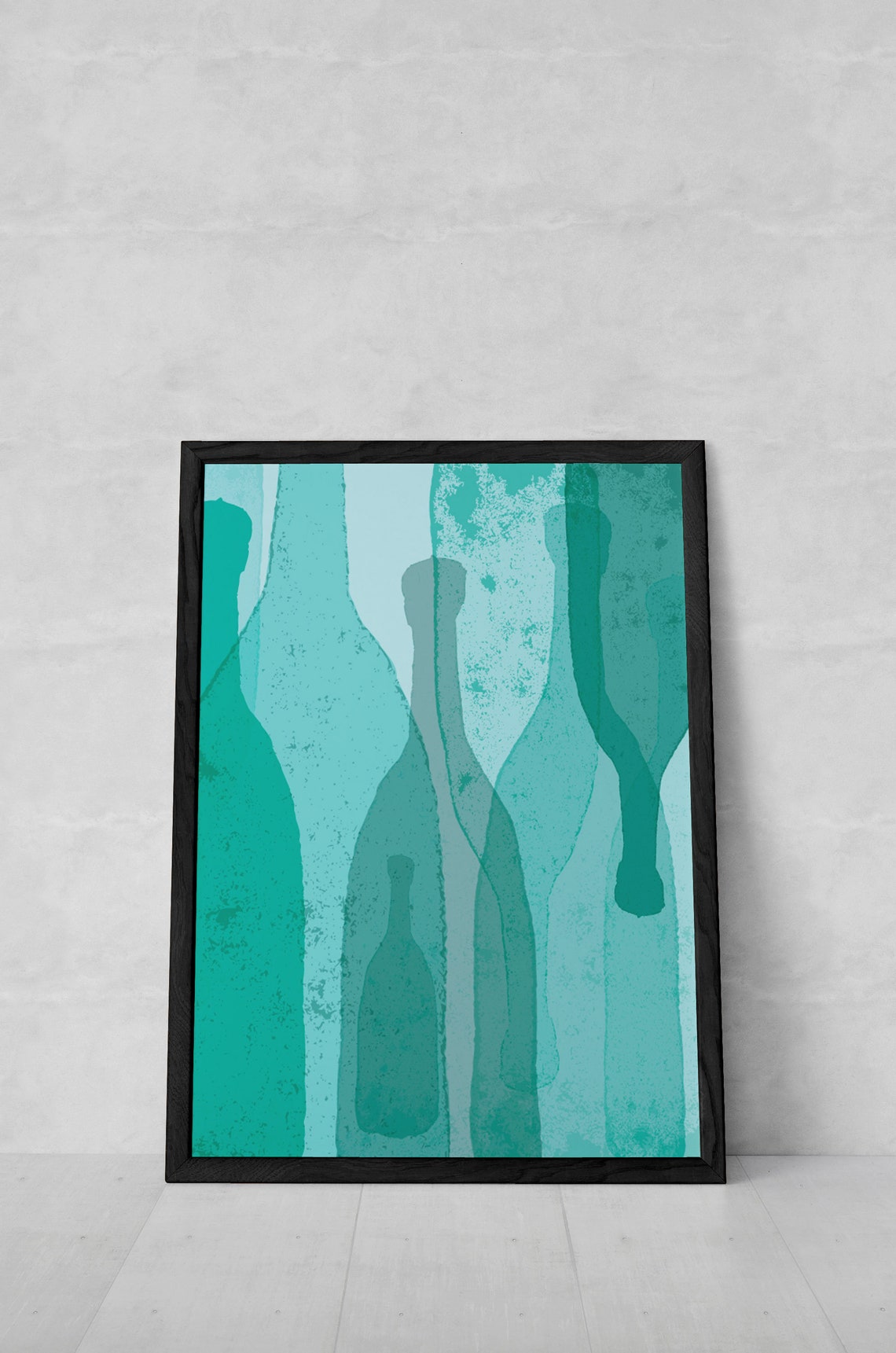Teal Wine Decor Wine Print Wine Poster Wine Bottles Art Wine Etsy