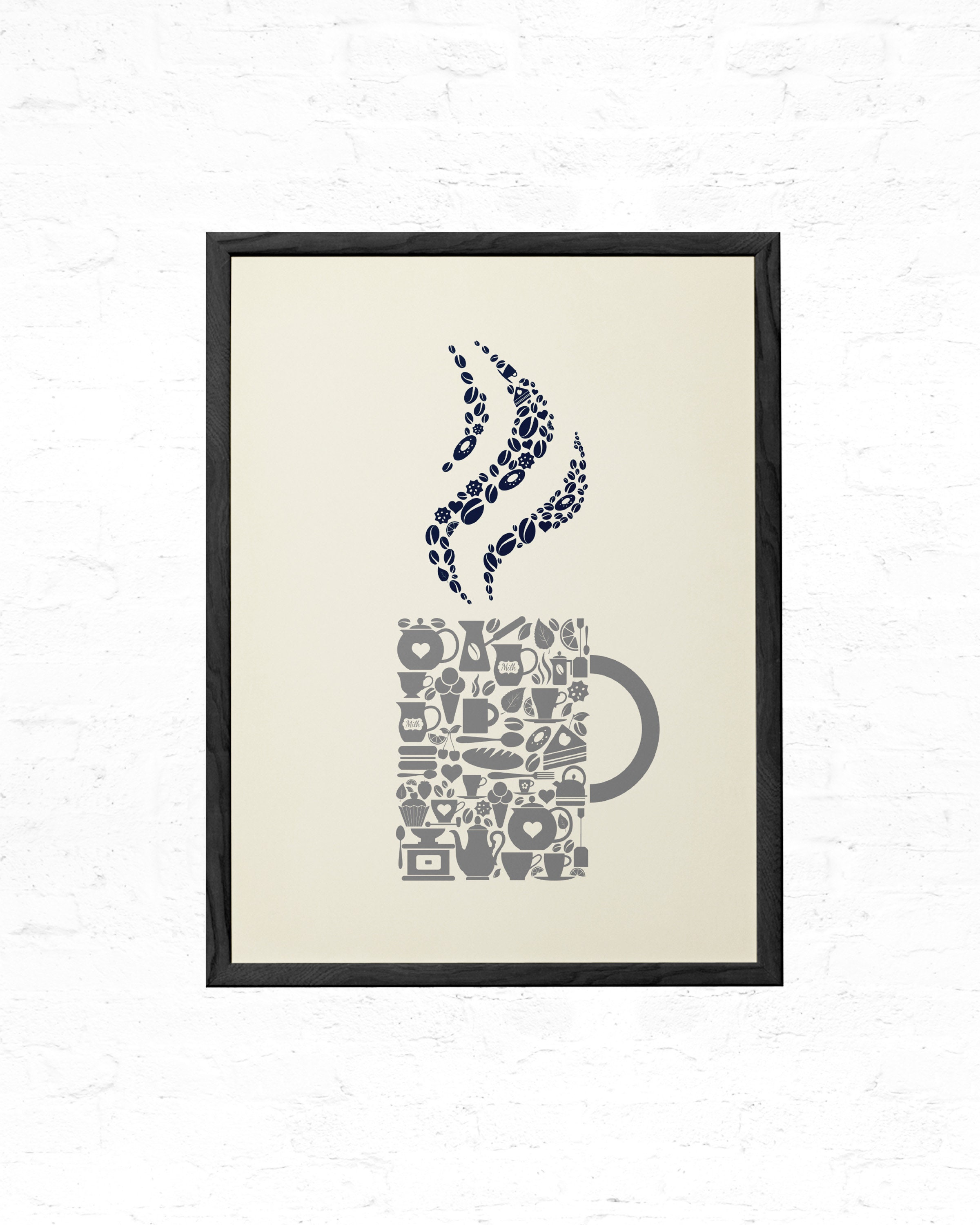 Navy Blue Gray Cream Kitchen Wall Decor Navy Kitchen Wall Etsy