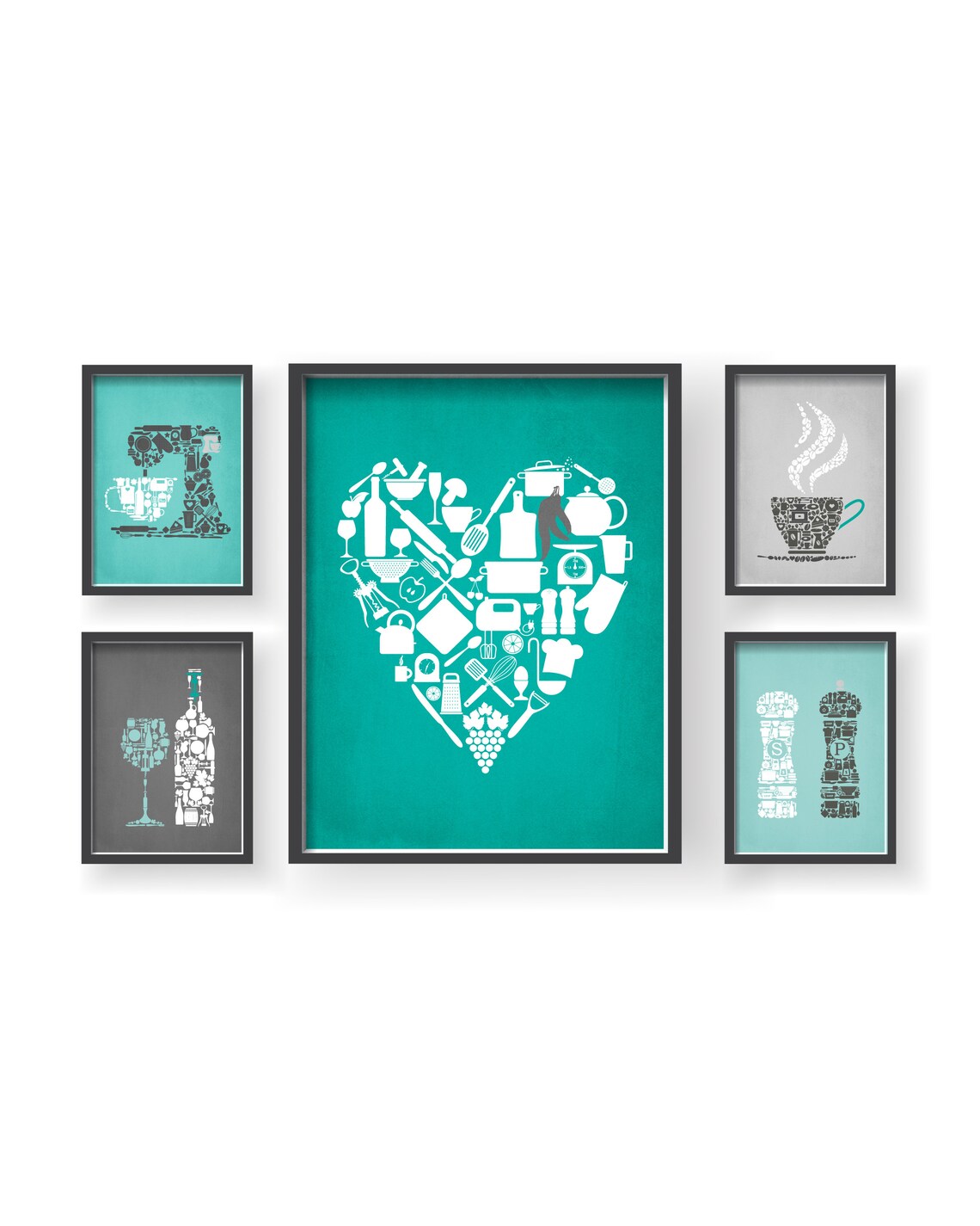 Teal Gray Kitchen Wall Decor Turquoise Gray Kitchen Wall Art Etsy