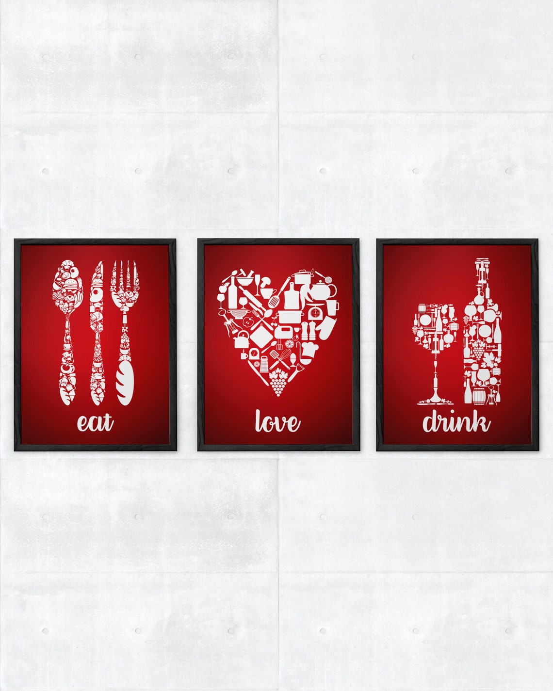 Eat Drink Love Red Kitchen Decor Red Kitchen Wall Art Red Etsy