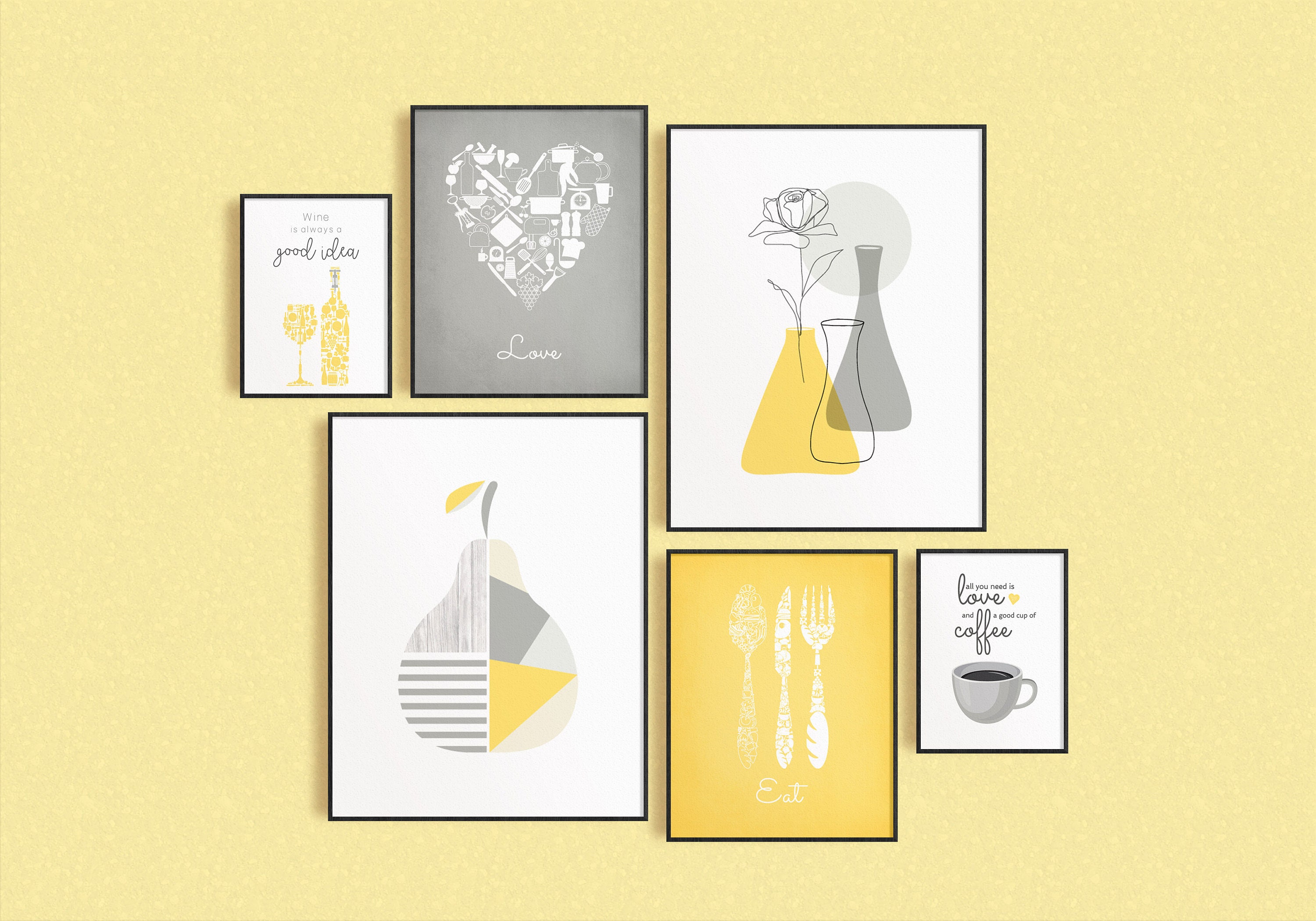 Yellow Gray Kitchen Wall Art Gray Yellow Kitchen Prints Etsy