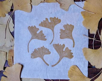Ginkgo Leaf Linocut Print: Handmade Lokta Paper Botanical Art