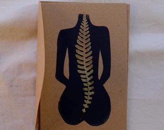 Lino Print Body Art with Pressed Fern | Botanical Nature Card (A6)