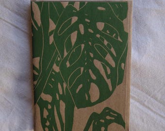 Monstera Lino Cut Greeting Cards: Rustic Plant Art