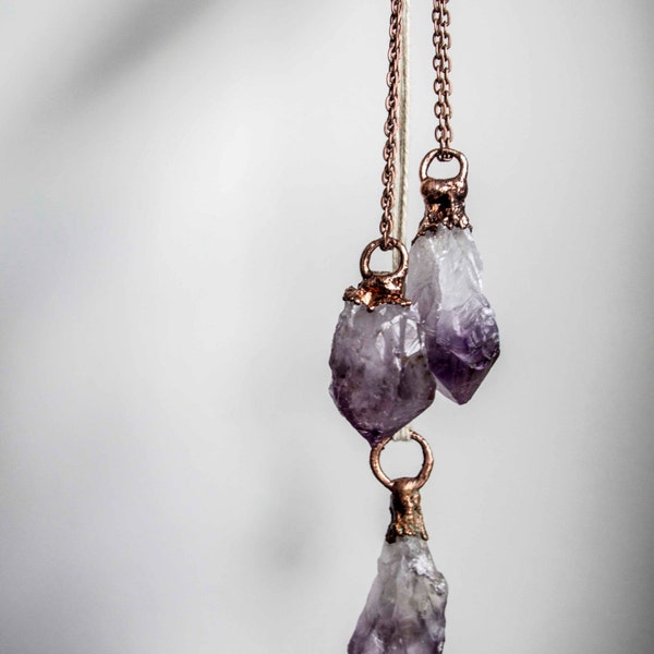 Beautiful RAW Amethyst Quartz Crystal Necklace Point Pendant. Copper Electroformed Crystal. Boho, Hippie, Healing, Vegan, Gemstone, Fashion