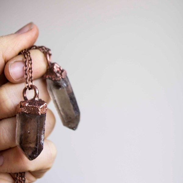 Beautiful RAW Smoky Quartz Crystal Necklace Point Pendant. Copper Electroformed Crystal. Boho, Hippie, Healing, Vegan, Gemstone, Fashion