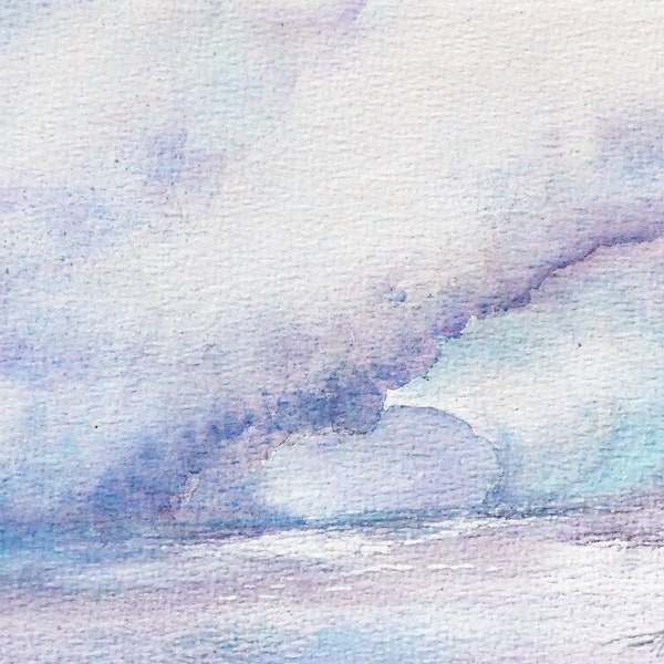 Aquarelle originale à l'éponge, marine, vague, rouleau, 27 cm x 16 cm