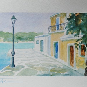 Carte simple aquarelle originale 13 x 18 cm paysage, village, marine, idée cadeau, signée