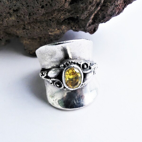 Bague ethnique, argent massif, sertie d'une citrine, 925, vintage