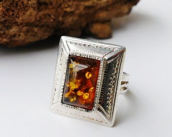 Bague berbère ancienne, argent, ambre, mixte, ethnique, vintage, homme, femme