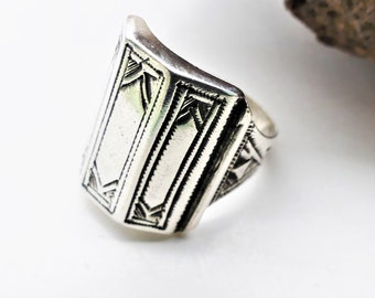 Bague chevalière, ancienne, Touareg, argent massif, gravé à la main, taille 60, mixte, homme, femme, vintage