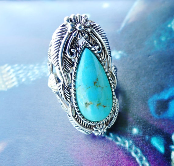 Turquoise ring, 925 silver, imposing ethnic, boho… - image 4
