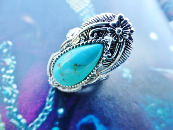 Turquoise ring, 925 silver, imposing ethnic, boho… - image 2