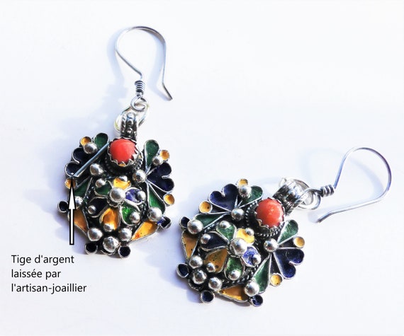 Old Kabyle earrings, authentic Berber, silver, en… - image 6